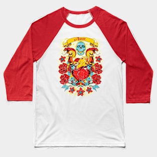 Zombie Aztec Skull and Roses Baseball T-Shirt